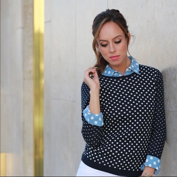 Loft Pullover Sweater Navy Blue Gold Polka Dot Knit NWT Soft - Picture 3 of 12